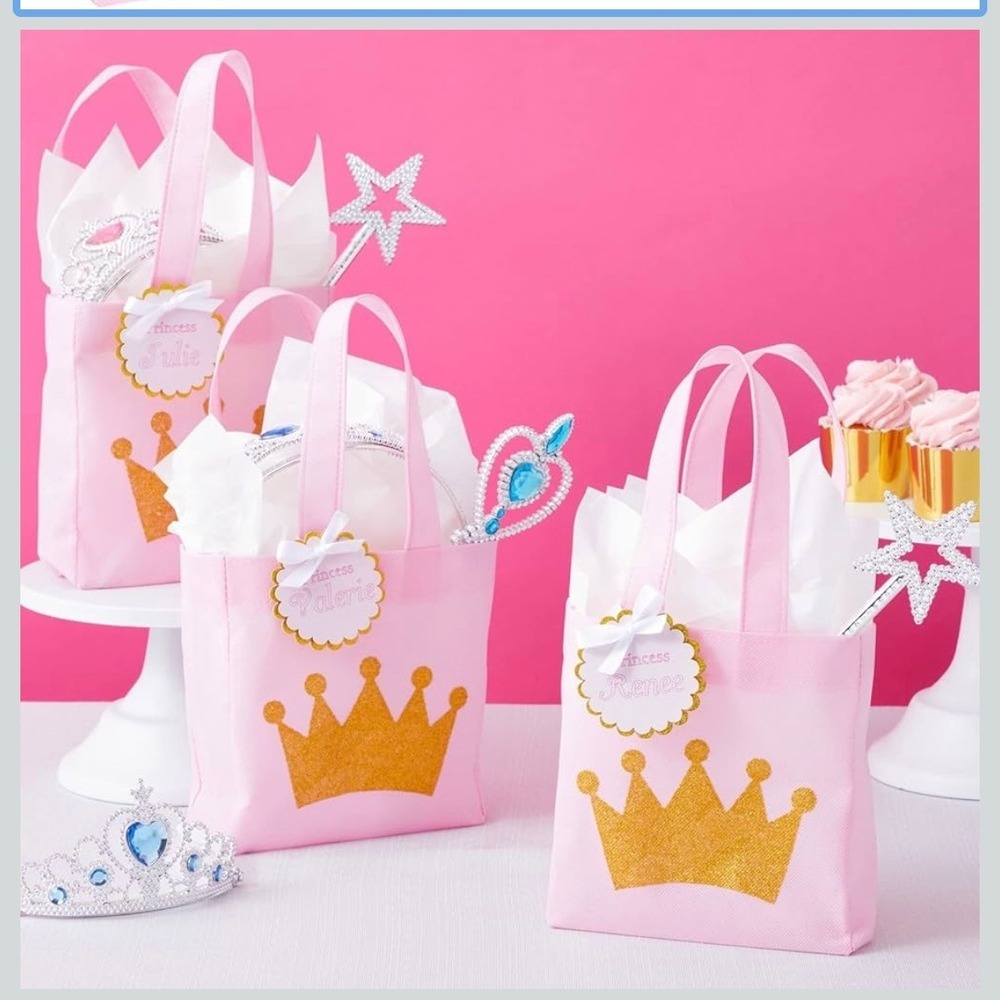 NWOT pink Princess Crown Party Favor Bags Birthday Goodie Treat Gift Bag Bulk 15
